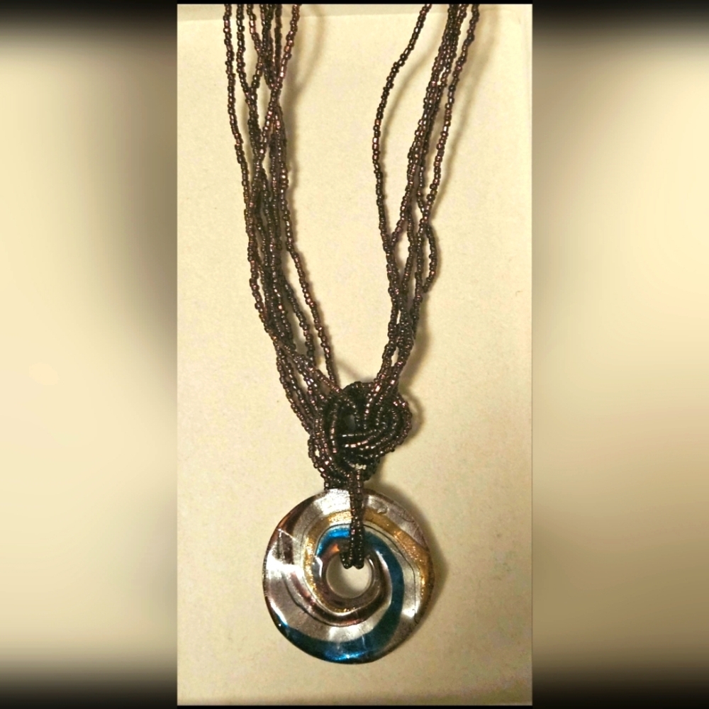 Glass Multicolored Circular Pendant Necklace